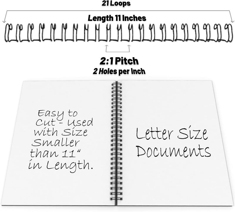 TOTiyea 50 Pack Double Loop Wire Binding Spines, 3/4 Inch Diameter, 2:1 Pitch,21-Loop, Black, 180 Sheets Capacity, Letter Size - Image 2